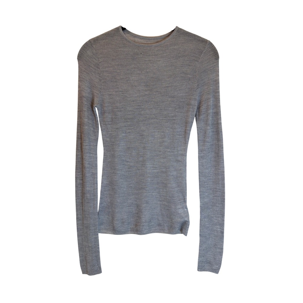 Commense Grey Wool Blend Long Sleeve Knit Top Crew Neck Slim Fit Sweater Small